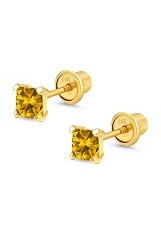yellow gold tiny November baby birthstone earrings